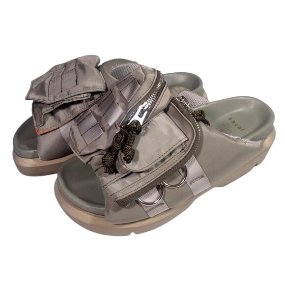 Sacai Women's EU 38 US 8 Mismatched Pocket Slides Sandals Khaki Green Utility - Picture 5 of 8